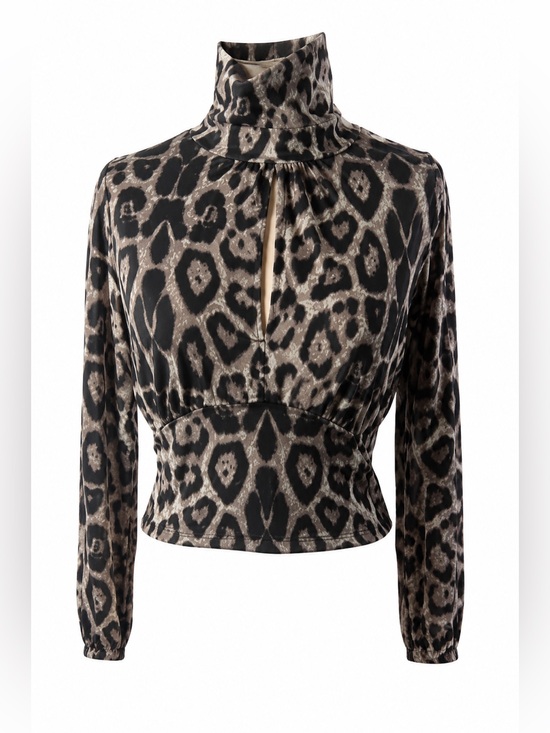 Fashion Nova Tops - Fashion Nova Leopard Print Keyhole Mock Neck Top Medium Going Out Blouse Neutral